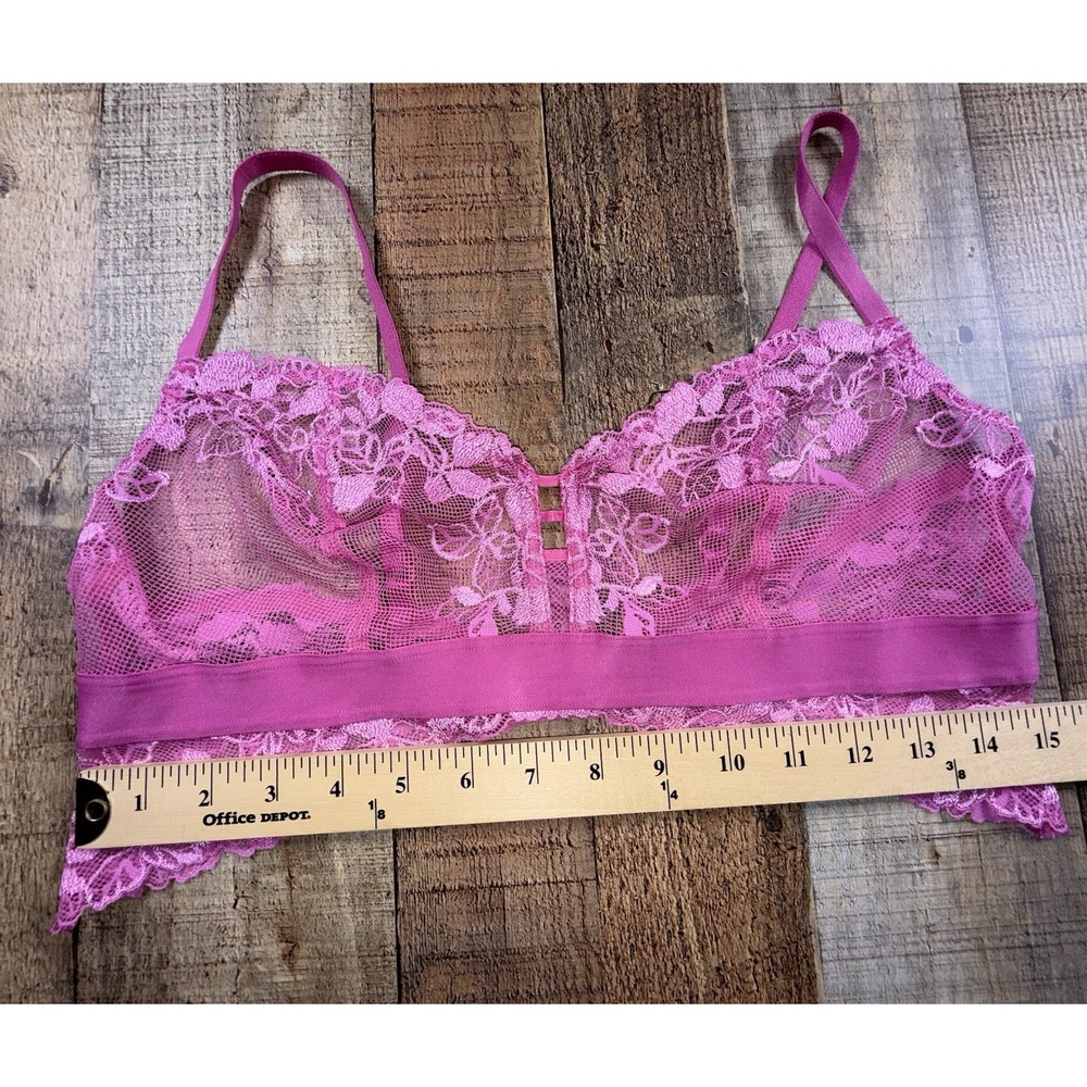 b.tempt'd Wacoal Pink Lace Bralette Size XL Wireless Sheer Floral 910227 NWOT - Picture 3 of 7
